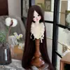 Peluca para muñeca BJD multicolor opcional, 60 cm de largo, cabello liso, estilo extendido en blanco, cabello que se puede peinar a mano