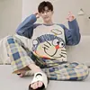 Pijama para Hombre Manga Larga Algodón Puro Primavera y Otoño Delgado Estudiante Joven Dibujos Animados Ropa de Casa Holgado Tallas Grandes Traje