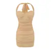 Venta al por mayor de ropa de mujer de moda estilo europeo y americano, incluyendo un vestido de color verde menta puro y elegante, acolchado, de malla y ajustado con detalles de fruncido