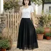 Falda de verano de longitud media, seda de hielo fina y transpirable, adecuada para madres de mediana edad y mayores, falda estampada, de longitud media, falda de cintura alta para bailar en la plaza