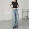 Jeans de Sarja Lavada Azuis Rasgados Novo Estilo de Rua Americano para Mulheres Calças de Perna Larga Retas Soltas Emagrecedoras Primavera 2026