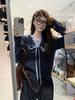 Estilo Preppy Coreano Tricô Falso de Duas Peças Tricô de Manga Longa para Mulheres Outono Azul Estilo Suave Top Justo