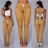 Calça Pencil Europeia e Americana Transfronteiriça Temu Calça Casual Feminina Europeia e Americana Mais Vendida com Múltiplos Bolsos Cordão Cadarço com Cinto
