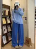 Pantalones anchos estilo americano color azul Klein para mujer, otoño/invierno, talla petite, tiro alto, corte holgado, estilo casual, nueva colección 2026, unisex