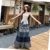 Falda de verano para mujer, estilo nuevo, azul artístico con bloques de color estampados, corte slim vintage, elegante y casual, hecha a medida