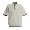 Camiseta Retro Americana Estilo Old Money Gola Henley Simples Botões Manga Curta Unissex Nicho High-End Malha Solta Camisa