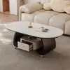 Mesa Lateral Móvil Simple de Gama Alta Lujo Ligero Moderna Ovalada de Piedra Sinterizada Sala de Estar Uso Doméstico Sensación de Gama Alta Apartamento Pequeño Mesa de Café