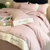 Conjunto de cama de luxo de alta qualidade com quatro peças de algodão de fibra longa, lençol e capa de edredom 100% algodão, conjunto de cama totalmente em algodão para dormitórios estudantis, conjunto de três peças
