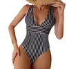 Traje de baño de mujer de comercio exterior 2023, estampado multicolor, cintura ajustada, espalda con ajuste en V, con almohadilla en el pecho, bikini de una pieza
