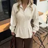 Camisa Nueva de Otoño 2026 de Color Sólido Ajustada, Elegante Blusa de Cuello, Camisa con Volantes Transfronteriza Europea y Americana