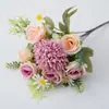 Ramo de Flores Artificiales Estilo Pastoral, Fresco y Sencillo, Rosas de Seda e Hortensias, Flores de Plástico, Flores Secas, Ramo de Novia, Decoración de Boda