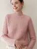 Suéter de cachemira para mujer de otoño e invierno con cuello redondo semialto, estilo pullover, tejido suelto, top engrosado, versátil y adelgazante