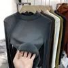 Nueva Camiseta Base de Manga Larga para Otoño e Invierno con Cuello Alto Pequeño, Top Delgado de Cuello Redondo para Mujer, Camiseta Sencilla de Color Sólido Cálida para Mujer