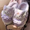 Chinelos de Algodão Gato Hellokitty Femininos Inverno Salto Bolsa 2024 Novo Fofo Pelúcia Forro de Lã Pós-parto Sapatos de Algodão para Mulheres