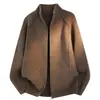 Cardigã de tricô com gola alta e zíper, outono e inverno, transfronteiriço, masculino, de corte solto, com mangas compridas, peça de outer wear casual e versátil