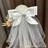 Cabello de novia Super Hada Corto Velo Pequeño Novia Foto de Boda Certificado Registro Lazo Poncho Velo Tocado