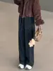 Pantalones de pierna ancha con cordón y estampado de leopardo forrados de forro polar para mujer 2026 invierno nuevos de cintura alta holgados de pierna recta casuales cintura elástica pantalones largos