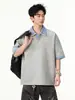 Camiseta de Manga Curta Estilo Americano da Nasa para Homens, Conjunto de Duas Peças de Verão com Polo Color Block e Gola Reversível, Caimento Solto, Design de Duas Peças com Manga Curta