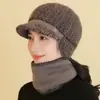 Gorro de Invierno para Mujeres de Mediana Edad y Personas Mayores, Gorro de Lana Grueso Cálido con Forro de Piel de Conejo de Abuela, Gorro de Punto de Protección contra el Frío para Mamá