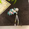 Pente de pérola com padrão de nuvem azul queimado estilo antigo, novo prendedor lateral de franja estilo chinês, acessório de cabelo de alta qualidade, ornamento de cabelo, grampo de cabelo