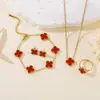Pulsera, Pendientes, Anillo de Trébol de Cuatro Hojas de Nácar de Doble Cara de 13 mm de Venta Caliente Transfronteriza, Juego de Cuatro Piezas al por Mayor desde el Fabricante