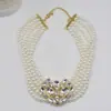 Colar multicamadas de pérolas e diamantes, moderno e luxuoso, corrente para clavícula francesa de luxo leve, joia de design exclusivo para mulheres