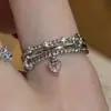 Anillo Usado de Viento Hielo Glaciar Trébol de Cuatro Hojas Polvo Diamante Cruz Borla Simple Nicho Lujo Ligero Vintage Apilable Anillos de Pareja