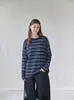 Linda camiseta listrada de início de outono para mulheres, top de manga longa, estilo de alta qualidade para outono e inverno, pode ser usada como uma camada externa ou como uma camada base.