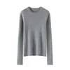 Suéter feminino de cashmere, gola redonda, para vestir por cima, cor sólida, malha canelada vertical, corte justo, que valoriza a silhueta, peça de base de malha, suéter de malha amigo da pele