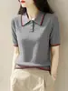 Suéter de punto de lana con cuello polo de manga corta, estilo de lujo ligero, boutique Nanyou de Shenzhen, top pullover de alta gama de verano para mujer