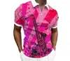 Camisa Polo Masculina Listrada com Estampa Digital de Verão Nova Moda Europeia e Americana com Botões em Estoque