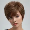 Peluca de comercio exterior europea y americana de Temu para mujer, cabello corto roto castaño, peluca de fibra química con mecanismo, fabricantes de tocados, pelo de generación en stock