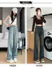 Jeans de Pierna Recta para Mujer 2026 Primavera Nuevo Estilo Versión Estrecha Cintura Alta Adelgazantes Sueltos Personas Bajas Pantalones de Pierna Ancha Otoño Invierno Más Terciopelo