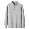 Camisa Polo de Manga Larga de Color Sólido para Hombre Casual de Negocios Cuello de Solapa Estilo Primavera y Otoño Algodón Transpirable Ropa Simple para Hombre