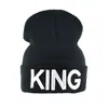 GORRO DE PUNTO BORDADO 3D KING Otoño Invierno Plegable Cálido Lana Gorro de Invierno Estilo Callejero Europeo Americano Pareja