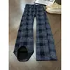 Calça xadrez retrô americana masculina, primavera e outono, calça casual solta de perna reta, calça longa versátil de perna larga para esportes