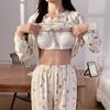 Novos Pijamas para Mulheres na Primavera e Outono Algodão Imitado com Bojos, Mangas Longas, Desenhos Animados Doces, Podem Ser Usados Fora, Conjunto de Roupas para Casa Little Red Book