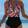 Traje de Banho Justo Sexy Estampado de Cintura Alta Emagrecedor para Férias na Praia, E-commerce Transfronteiriço Europeu e Americano 2027