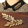 Joyería de Lujo Estilo Coreano Broche de Hoja Tridimensional Retro, Pin de Solapa, Broche de Espiga de Trigo para Camisa, Botón de Cuello F009