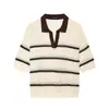 Suéter de malha curto listrado com gola virada, elegante, estilo europeu e americano, novo da moda 2026, atacado feminino para o dia a dia, ins, transfronteiriço