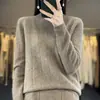 Suéter de punto sin costuras de primera línea, cuello medio, color liso, rayas verticales, para mujer, 100% lana, adelgazante, para ir al trabajo, nuevo suéter de primavera