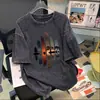 Camiseta de Manga Corta Vintage Lavada de Algodón Puro Pesado con Estampado de Letras Retro Americano para Mujer, Top Holgado de Marca de Verano Tendencia Ins
