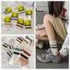 Calcetines de mujer de otoño e invierno, de longitud media, de algodón peinado a rayas, deportivos, estilo japonés, sencillos, combinables, estilo coreano, apilados.
