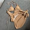 Traje de baño europeo y americano nuevo 2025 Bikini de tres piezas con tirantes de cordón sin espalda Traje de baño de tres piezas