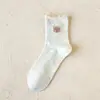 Calcetines de Hilo Lindos para Mujer, Calcetines Finos de Algodón de Verano, Calcetines de Media Pantorrilla, Estilo Japonés Ins de Moda, Calcetines Cortos de Encaje de Dibujos Animados para Verano