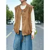 Colete feminino retrô estilo coreano, de camurça, gola redonda, sem mangas, com zíper, coleção outono 2026, novo, de caimento solto, para usar em camadas, casual