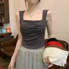 Liquidação - Camiseta Regata Base com Gola Quadrada e Base Plissada para Mulheres, Verão 2026, Caimento Justo, Manga Curta sem Manga, Estilo Elegante para o Trabalho