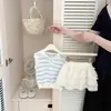 Chaleco de Rayas Azules con Cuello Marino de Sal Marina para Bebés Niñas, Top de Punto sin Mangas Fresco y Ligero de Verano, Ropa Versátil