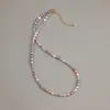 Collar de Perlas de Arroz de Agua Dulce Natural para Mujer Cadena para Clavícula con Piedras de Colores Dopamina Plata S925 Simple Elegante Joker
