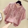 [Forrado] Camisa de gasa de manga corta para mujer, estilo coreano de verano 2024, fácil de combinar, suelta, cubre el vientre, adelgazante, top con efecto hongo.